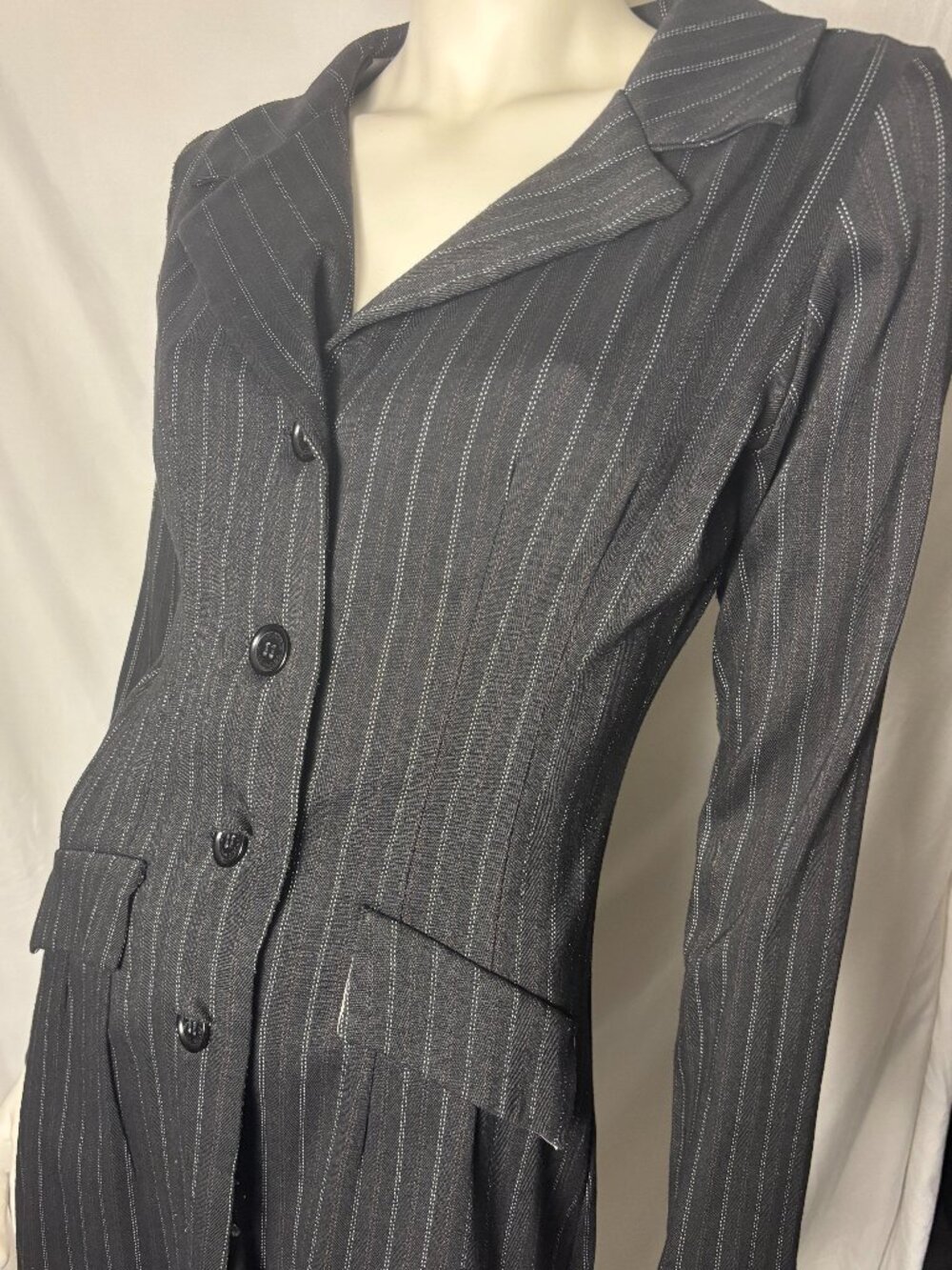 Necessary Objects Black Pinstripe Longline Blazer Coat Size Small